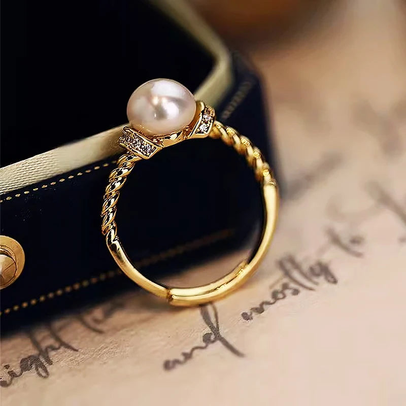 Stainless Steel Pearl Gold Ring