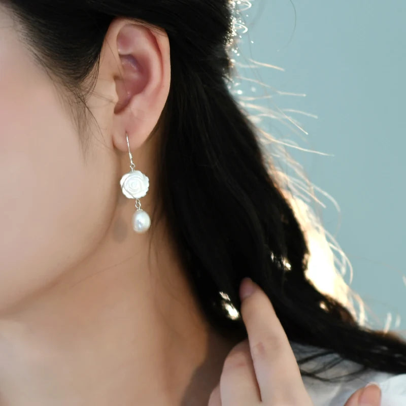 Pearl Shell Flower Sterling Silver Earrings