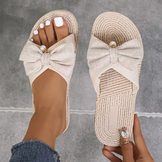 Bow Flat Weave Beach Slippers