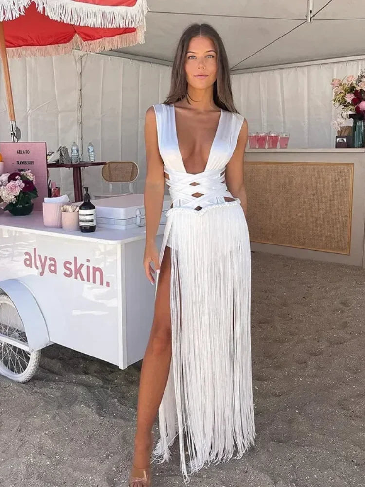 Flynn Tassel Patchwork Bandage Maxi Dress