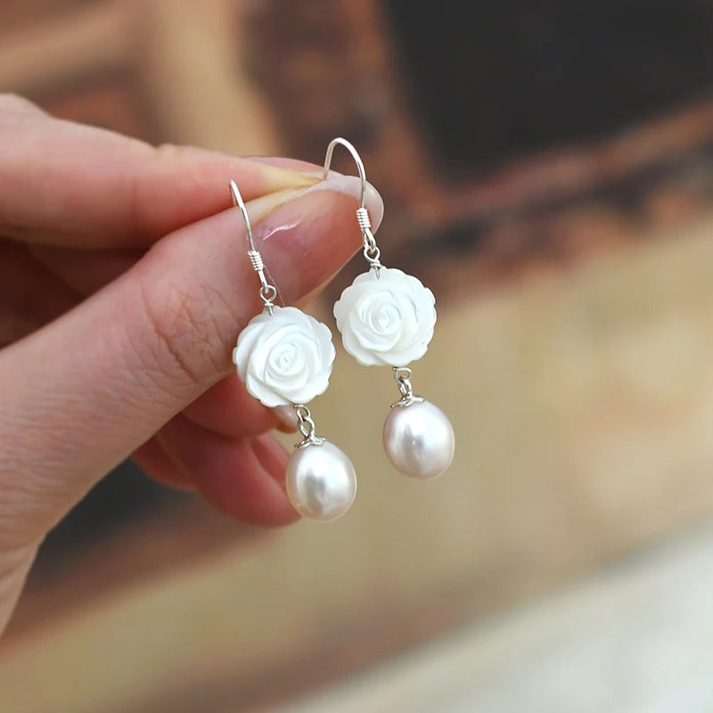 Pearl Shell Flower Sterling Silver Earrings