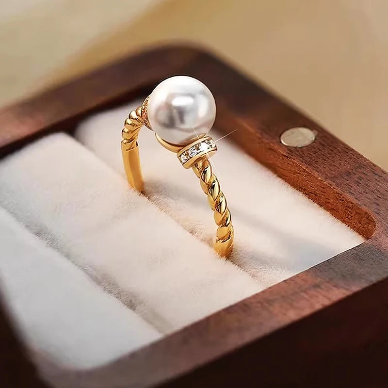 Stainless Steel Pearl Gold Ring