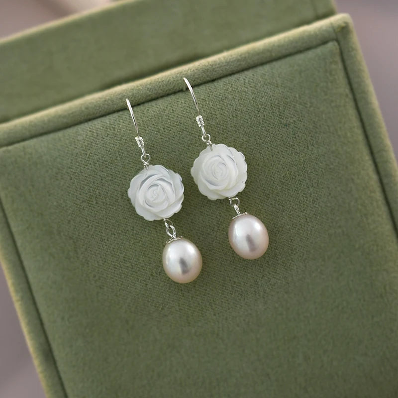 Pearl Shell Flower Sterling Silver Earrings